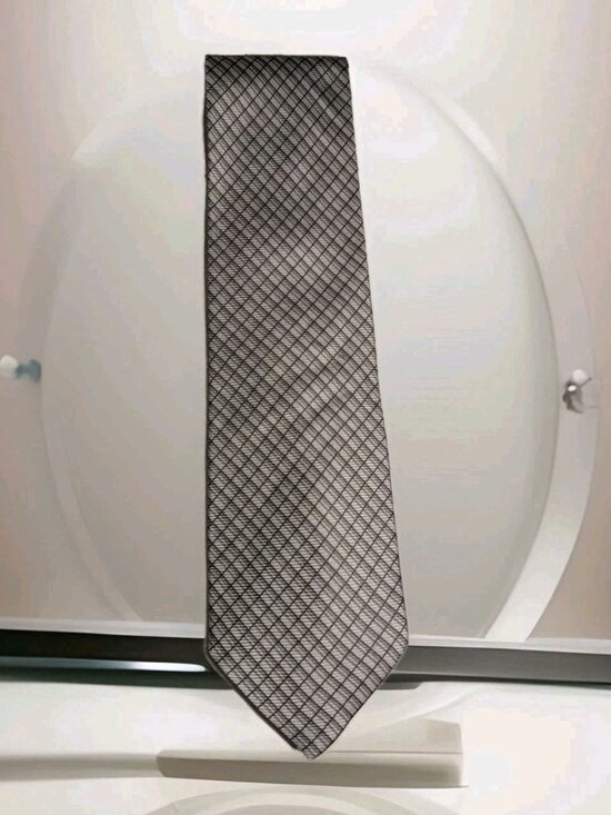 Claiborne Other - Claiborne Men's Geometric Grid Blue Grey Handmade Silk Necktie Tie